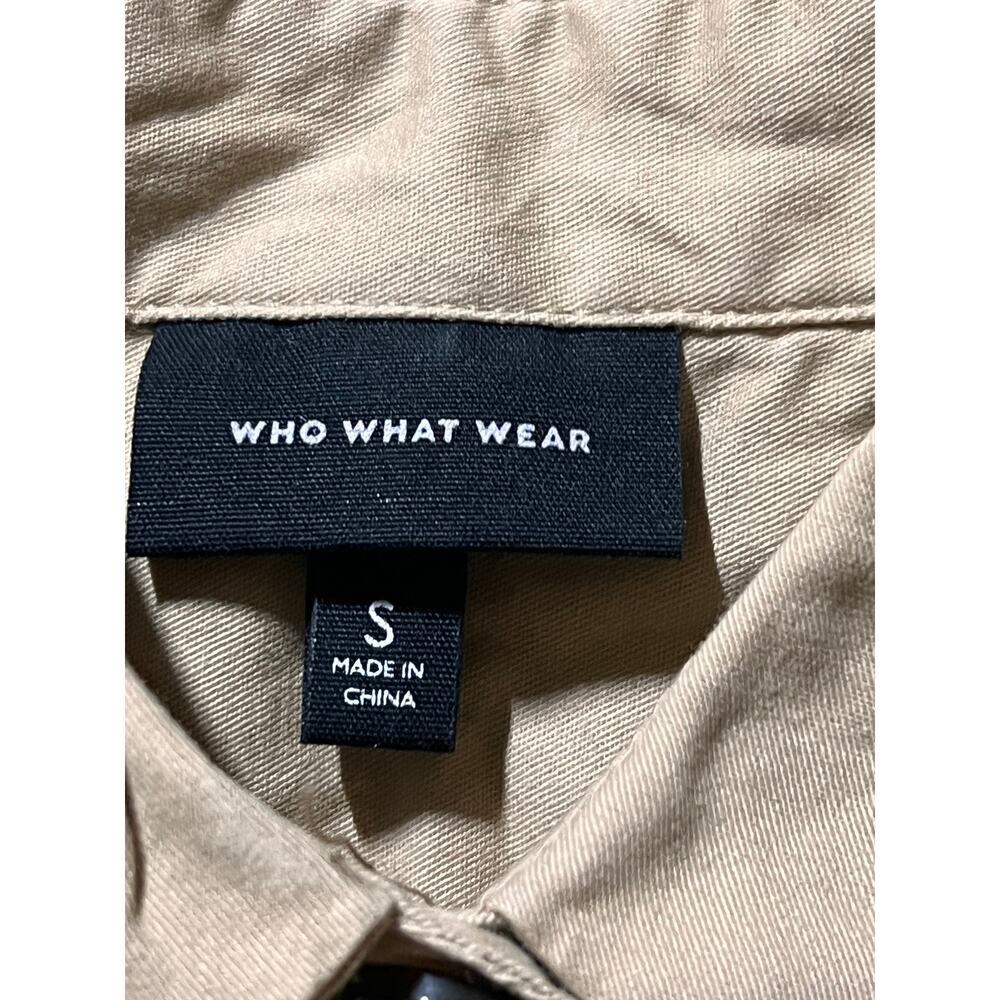 WHO WHAT WEAR Tan Khaki Shirt Dress Women S Short Sleeve Button Down Utility - Picture 6 of 8